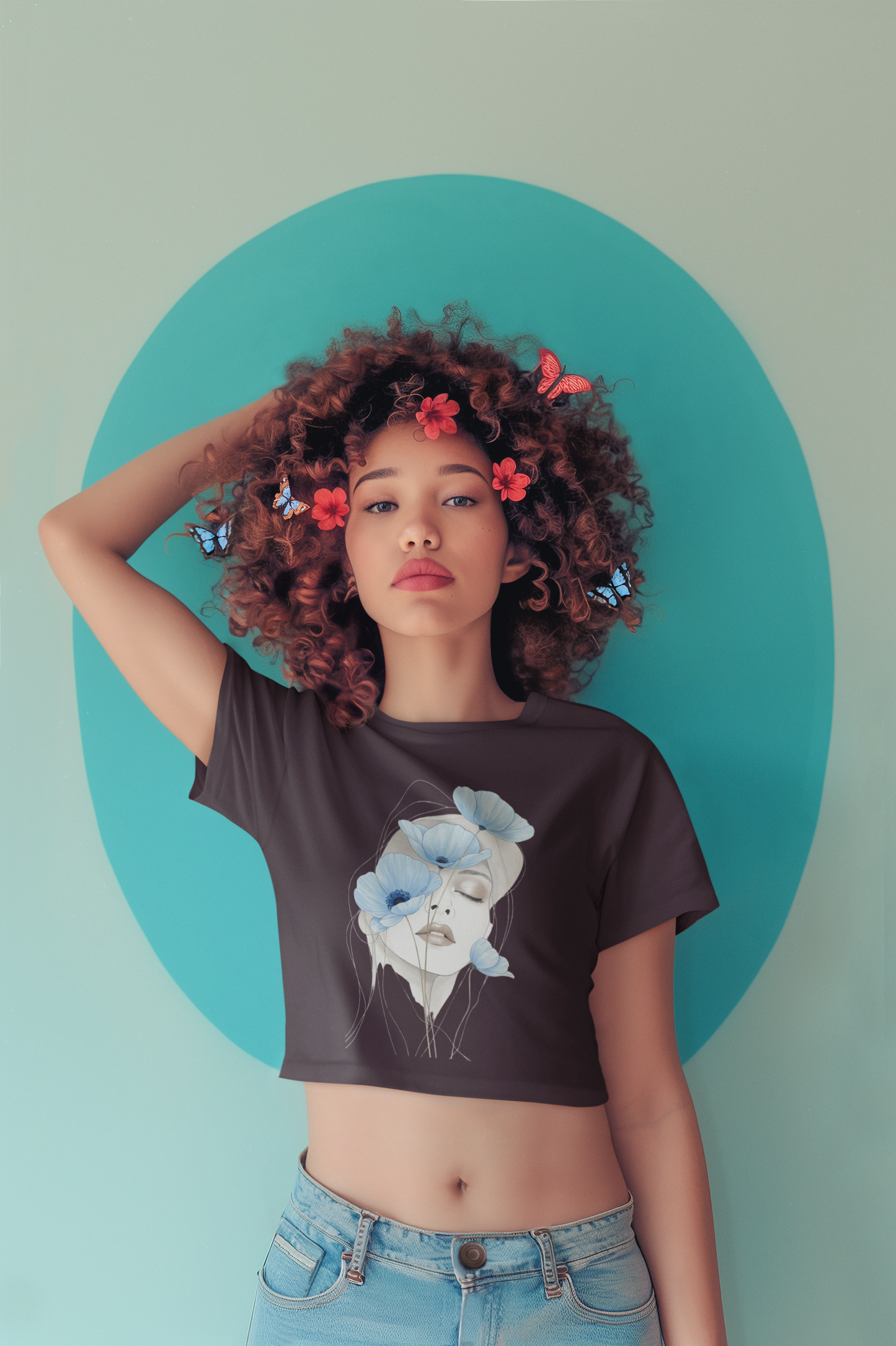 Graphic Crop Top, Women's Streetwear, Floral Graphic Shirt Women Crop Top