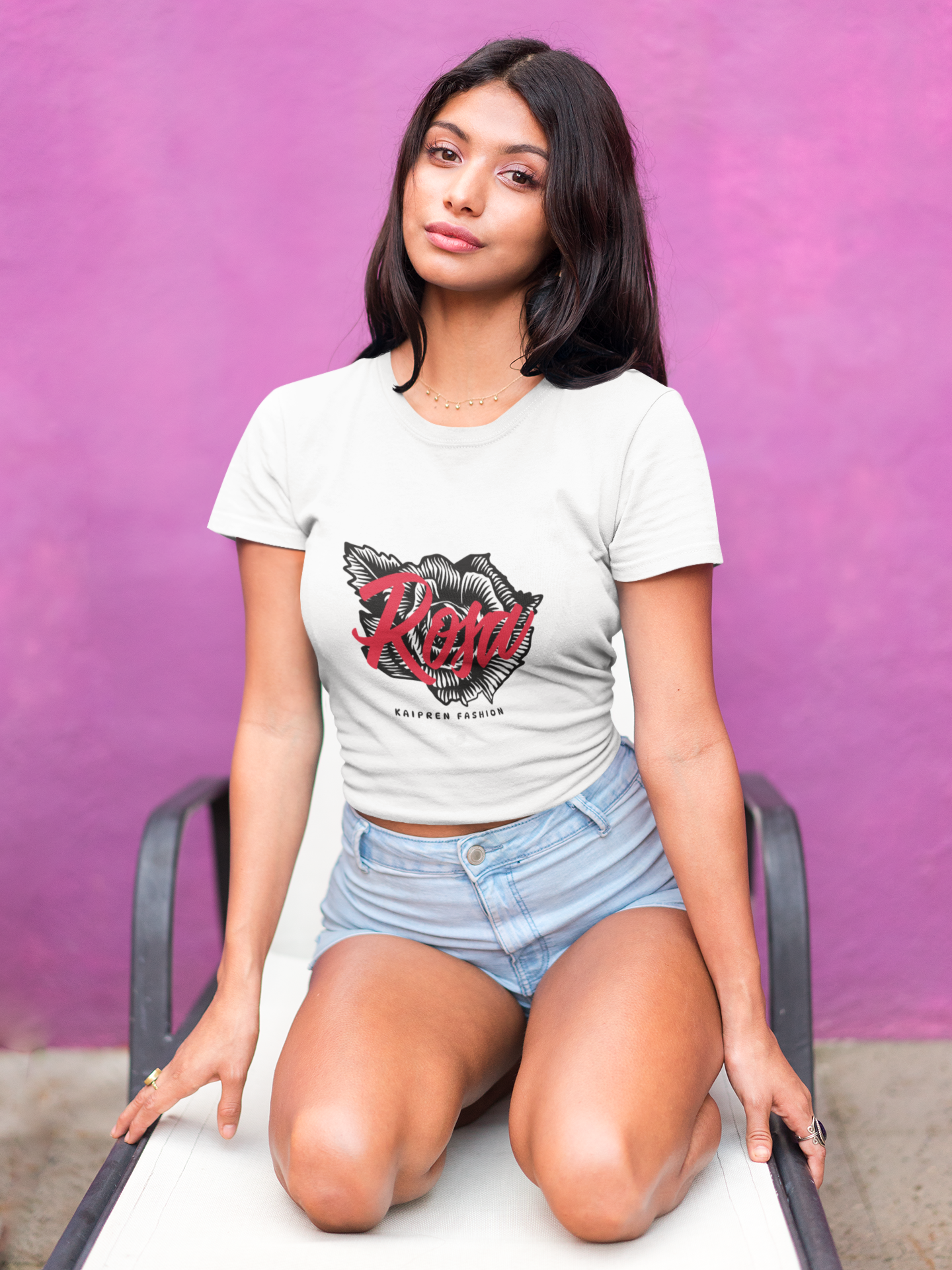 Rosa Script Graphic Tee | Red Floral Typography T-Shirt Crop Top