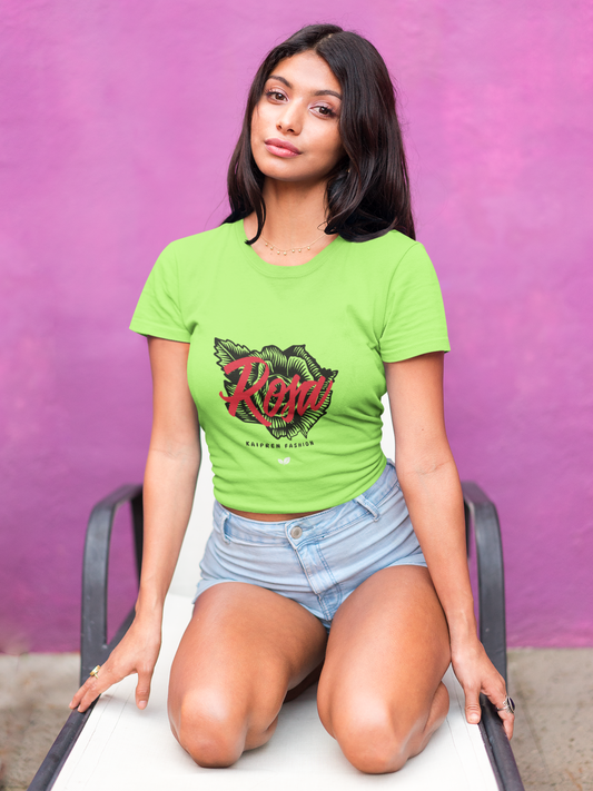 Rosa Script Graphic Tee | Red Floral Typography T-Shirt Crop Top