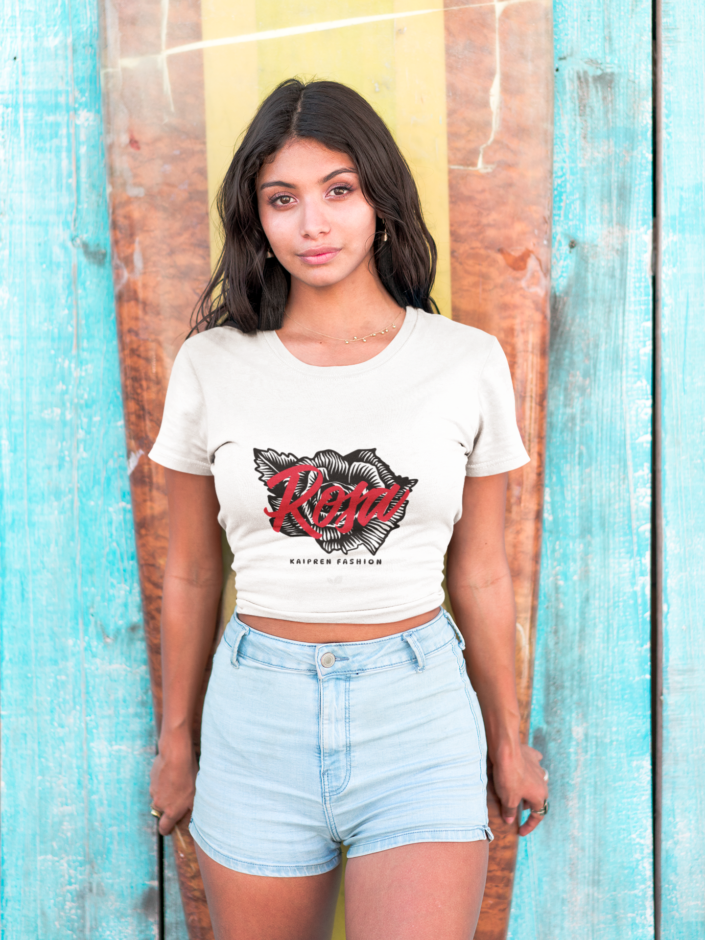 Rosa Script Graphic Tee | Red Floral Typography T-Shirt Crop Top