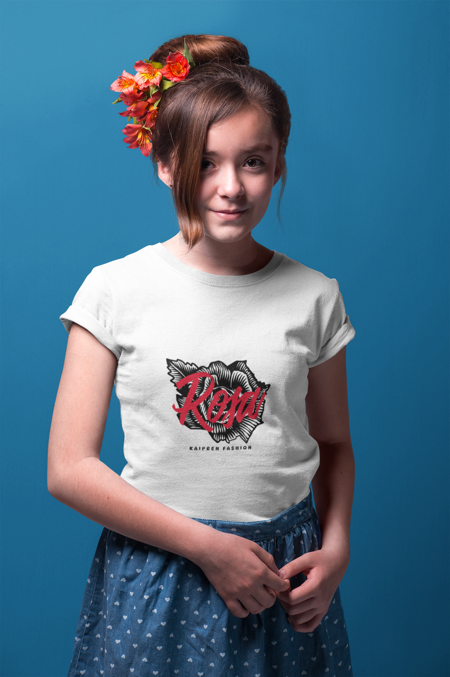 Rosa Script Graphic Tee | Red Floral Typography T-Shirt Girl's