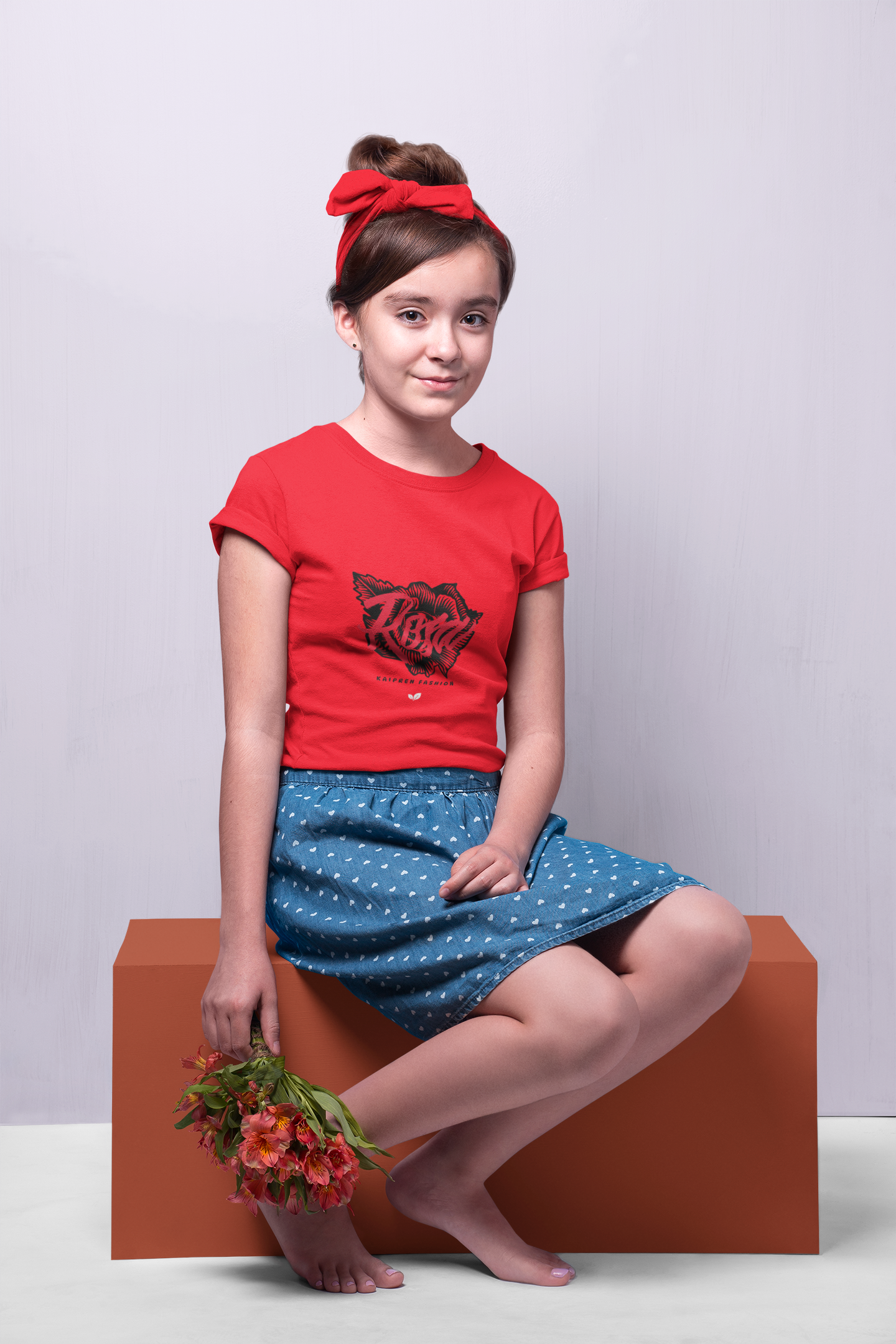Rosa Script Graphic Tee | Red Floral Typography T-Shirt Girl's