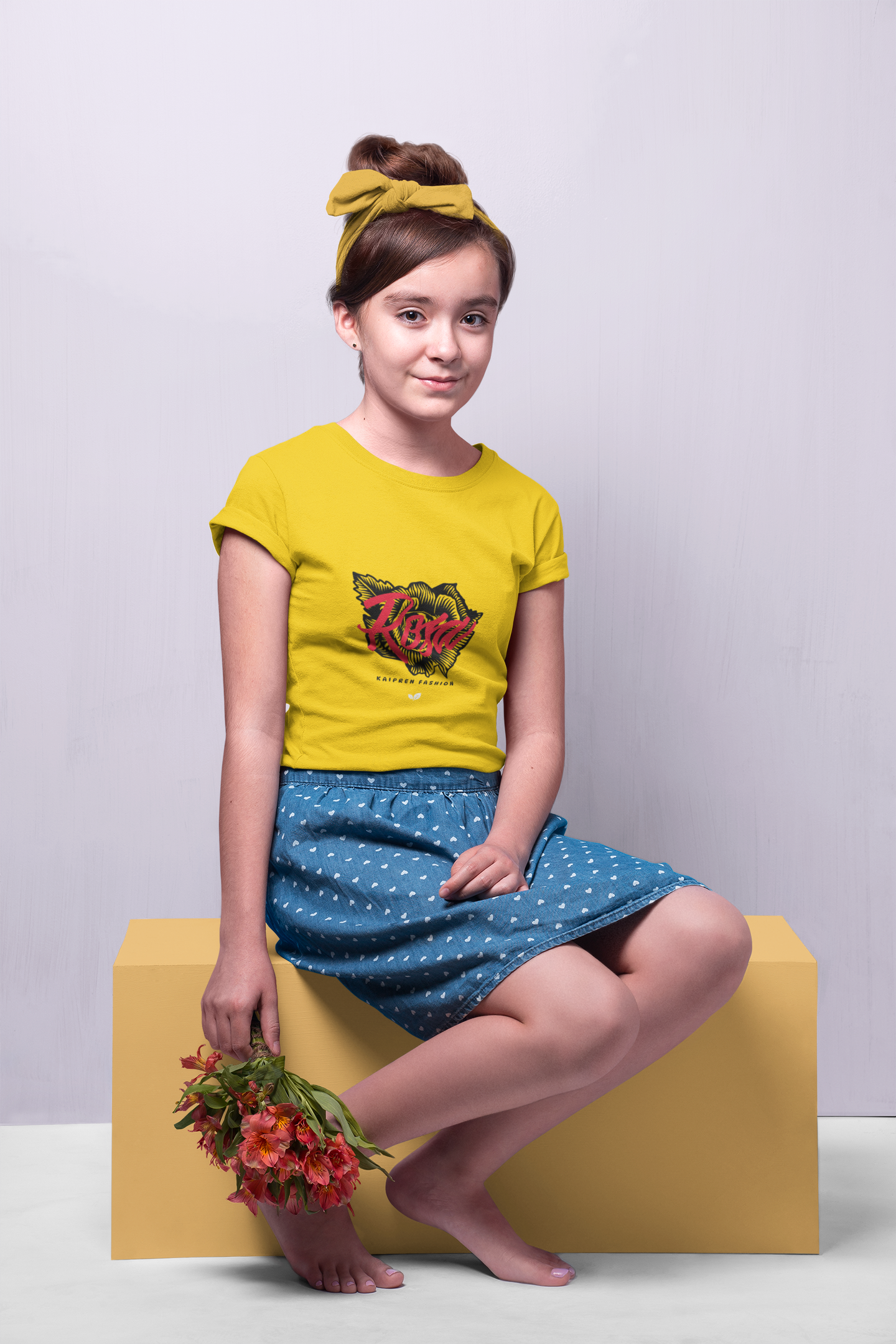 Rosa Script Graphic Tee | Red Floral Typography T-Shirt Girl's